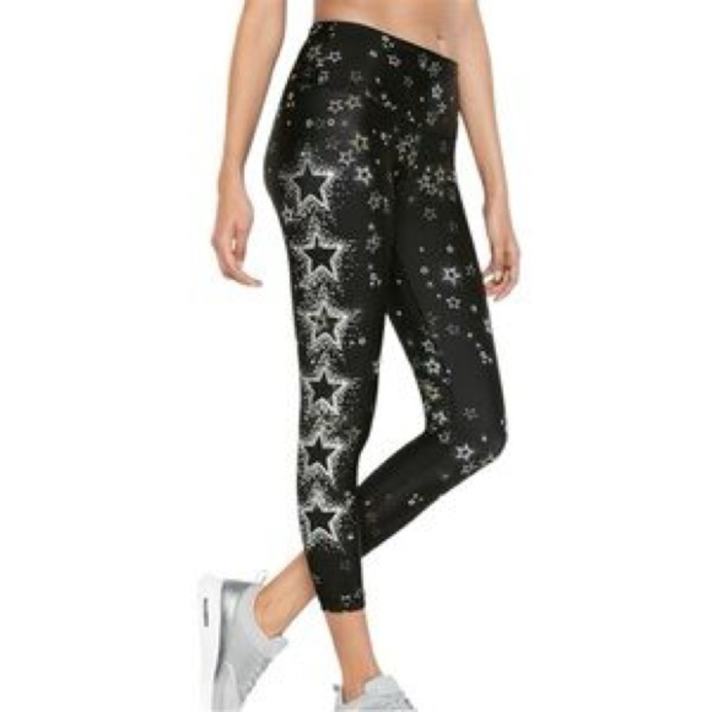 Victoria's Secret Black and White silver glitter Star Workout Leggings size XS
